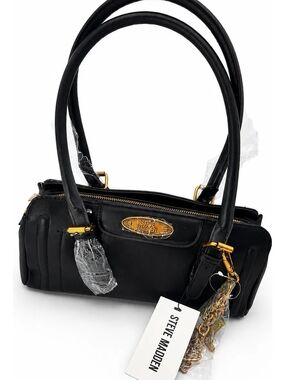 Steve Madden Black Leather Top-Handle Shoulder Bag